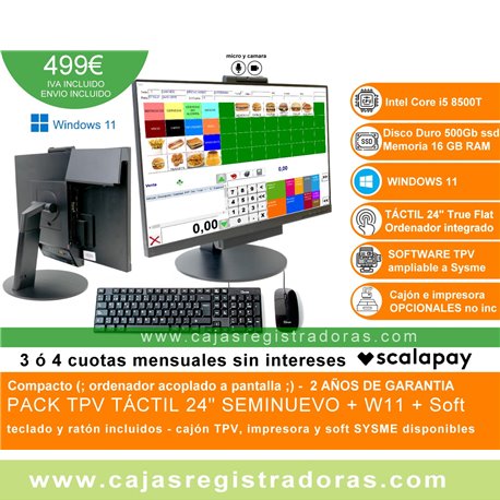 TPV Táctil 24" seminuevo - Core i5 - Windows 11 - micro y camara - teclado y ratón inc. Software tpv instalado