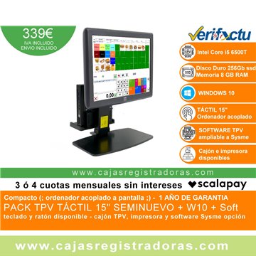 TPV Compacto HP 15" Táctil core i5 - 8GB Ram - 256 GB SSD - Windows y Software TPV