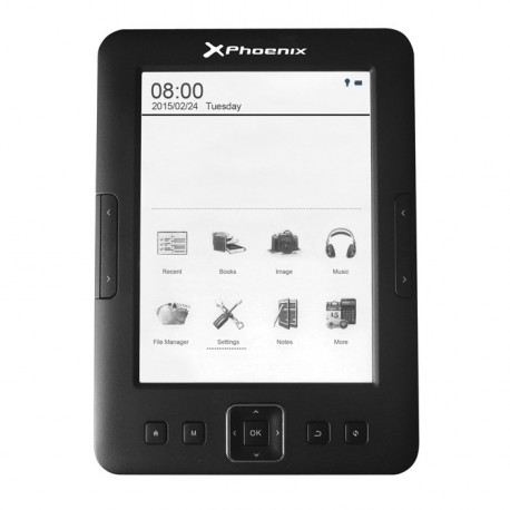 LIBRO ELECTRONICO EBOOK PHOENIX EREADER 6" TINTA ELECTRONICA / E-INK / FRONT LIGHT / CON LUZ / 4GB / 128RAM / MICRO USB / NEGRO