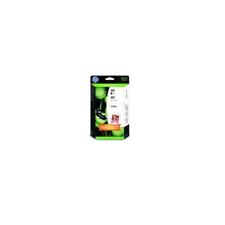 MULTIPACK TINTA 301 HP J3M81AE NEGRO Y TRICOLOR + PAPEL