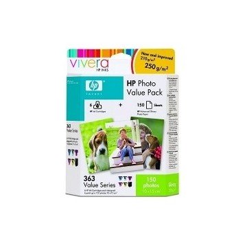 MULTIPACK TINTA HP 363 Q7966EE PS8250/ 3210/ 3310 6 CARTUCHOS+ 150 HOJAS 10x15CM