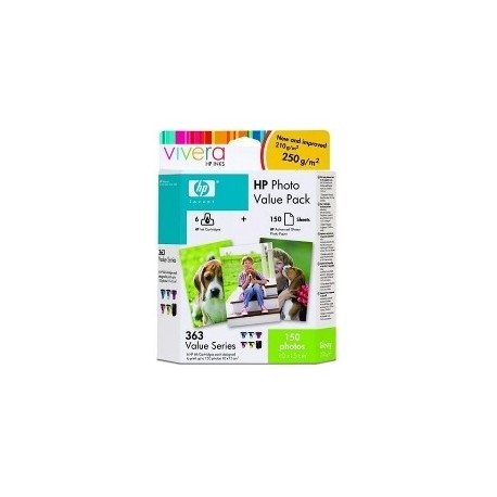 MULTIPACK TINTA HP 363 Q7966EE PS8250/ 3210/ 3310 6 CARTUCHOS+ 150 HOJAS 10x15CM
