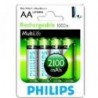 BLISTER PHILIPS CUATRO PILAS AA RECARGABLE R6NM 2100mAh NiMH MULTILIFE 1.2V