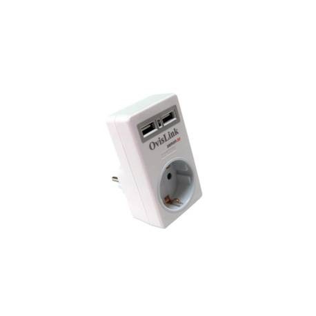 PROTECTOR DE CORIENTE DE PARED 16A 1 TOMA SCHUCKO Y 2 USB OVISLINK