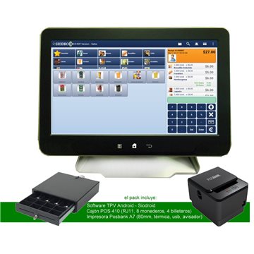 Pack TPV Android Táctil 15" + Siodroid + Impresora + Cajón TPV