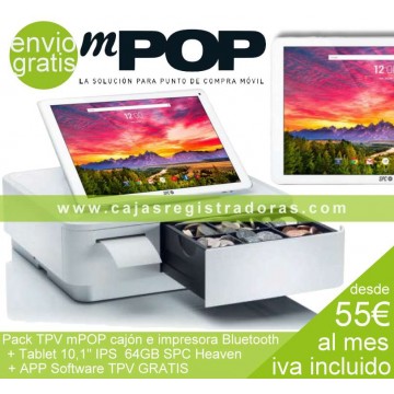 mPOP Pack TPV con Impresora y Cajón Bluetooth + Tablet 10,1" 64GB con Software TPV Gratis 