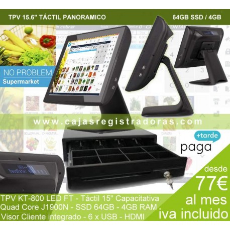 Pack TPV KT-800 Visor Cliente + Software No Problem Supermercado , Panadería , Frutería y Otros Alimentación