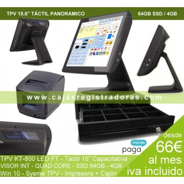 Pack TPV KT-800 Visor Cliente con Software Sysme TPV y W10 + Impreosora + Cajón TPV