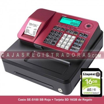 Caja Registradora Casio SE-S100 SB Roja + Tarjeta SD 16GB