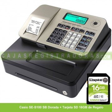 Caja Registradora Casio SE-S100 SB Dorada + Tarjeta SD 16GB