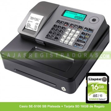 Caja Registradora Casio SE-S100 SB Plateada + Tarjeta SD 16GB 