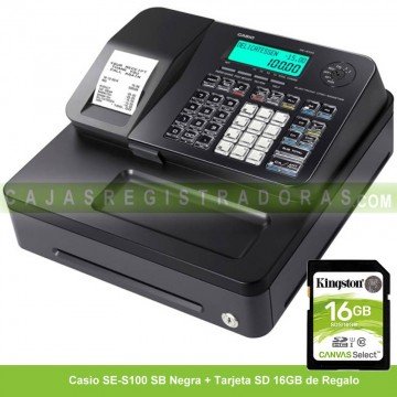 Caja Registradora Casio SE-S100 SB Negra + Tarjeta SD 16GB 