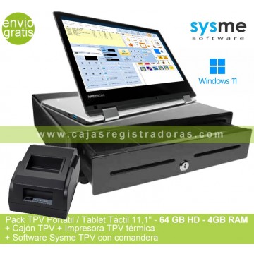 Portatíl Táctil Convertible W11 + Software Sysme TPV + Cajon e impresora