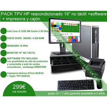 PACK TPV reacondicionado 19" no táctil Core i3 + Impresora y Cajón