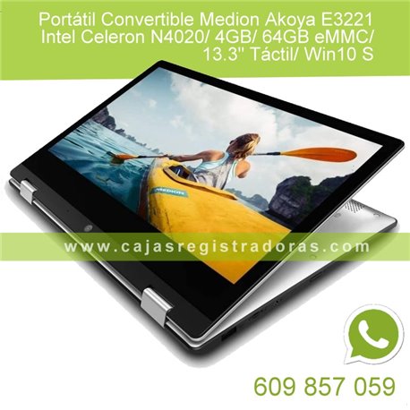 Portátil Convertible Medion Akoya E3221 Intel Celeron N4020/ 4GB/ 64GB eMMC/ 13.3" Táctil/ Win10 S
