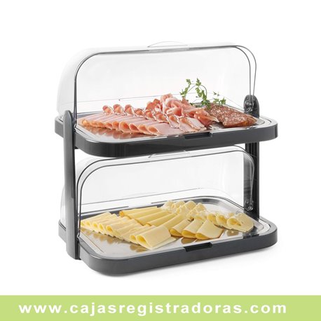 HENDI Vitrina expositora refrigerada, mostrador de Buffet, conjunto exhibidor climatizado de 2 pisos