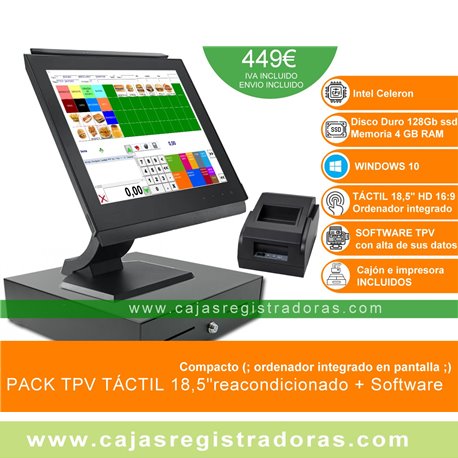 TPV Seminuevo Táctil 18,5" Windows 10 y Software TPV + Cajón e Impresora 