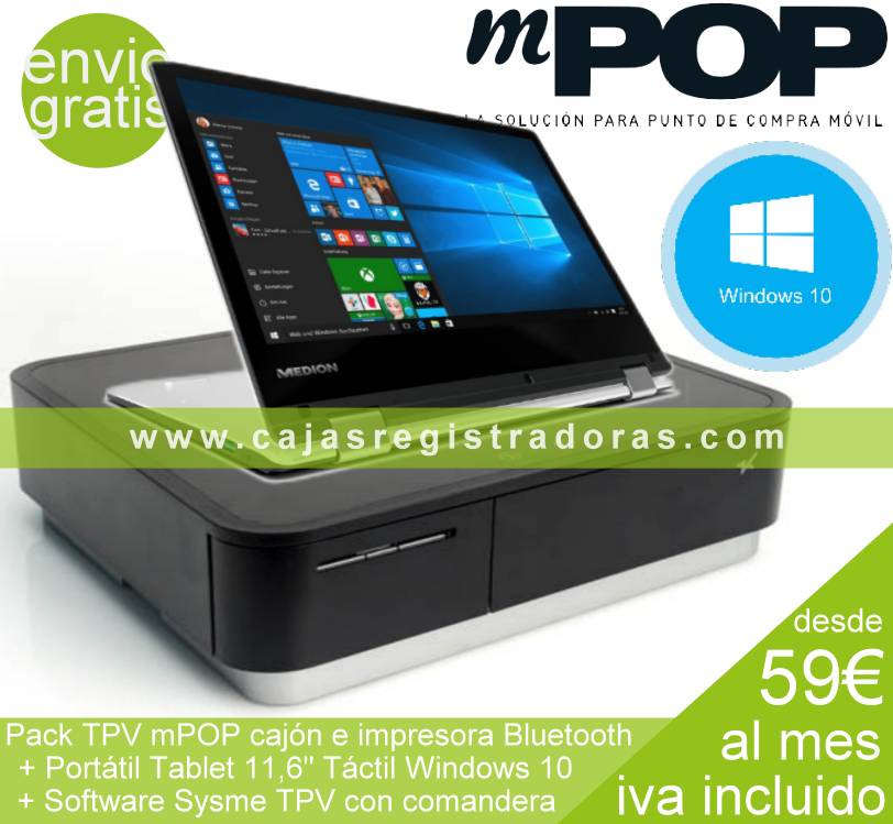 mpopo Pack TPV Windows 10 con portatil convertible y sysme tpv